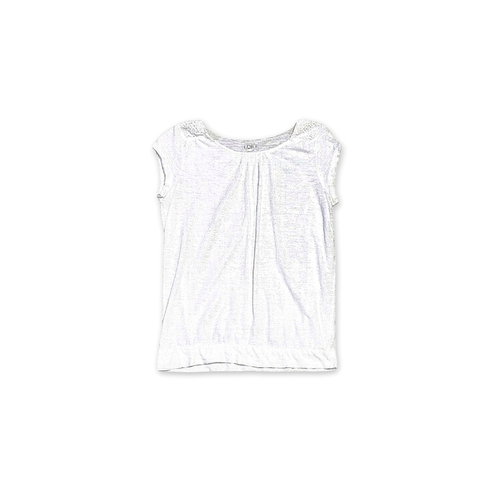 LOFT White Short Sleeve Y2k Burnout Lace Sleeve Cotton Tee Size XS